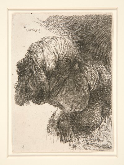 Figure with Their Head Lowered (from the series Small Studies of Heads) by Giovanni Benedetto Castiglione