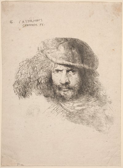 Head of a Young Man in a Feathered Hat (so-called Self-Portrait) by Giovanni Benedetto Castiglione