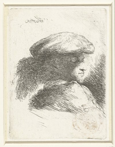 Head of a Young Man with a Plumed Hat (series title: Small Study of Heads with Oriental Headdresses) by Giovanni Benedetto Castiglione