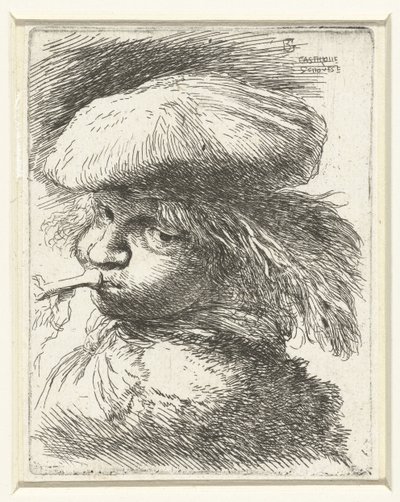 Head of a Boy Blowing a Trumpet, Small Study of Heads with Oriental Headdresses (series title) by Giovanni Benedetto Castiglione