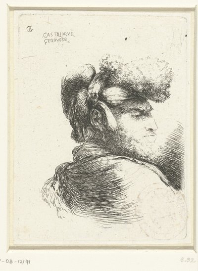 Head of a Man with a Fur-Trimmed Hat, Small Study of Heads with Oriental Headgear (series title) by Giovanni Benedetto Castiglione