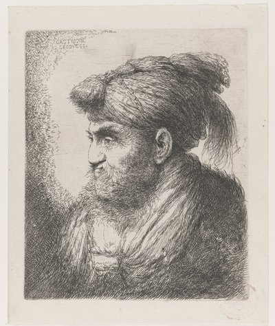 Head of a Man with a Turban with Tassel (series title: Large Study of Heads with Oriental Headgear) by Giovanni Benedetto Castiglione