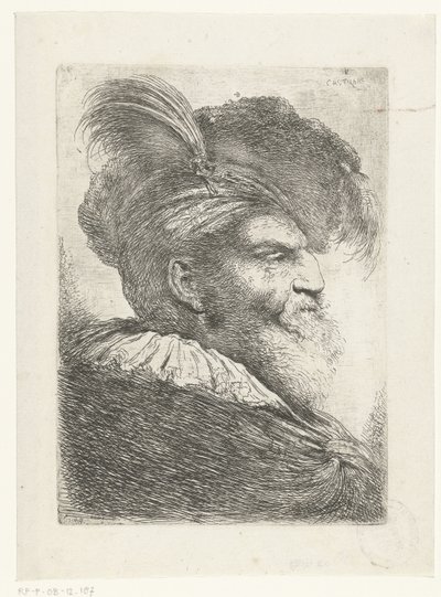 Head of a Man with Turban and Fur Hat by Giovanni Benedetto Castiglione