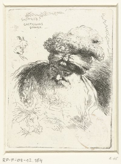 Head of an Old Man with Cap (Small Study of Heads with Oriental Headdresses) by Giovanni Benedetto Castiglione