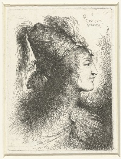 Head of a Young Man with a High Hat, Head of a Young Woman, Small Study of Heads with Oriental Headgear (series title) by Giovanni Benedetto Castiglione