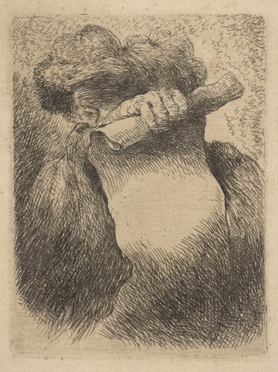Man holding a scroll in front of his face, from the series of Small Heads in Oriental Costume by Giovanni Benedetto Castiglione