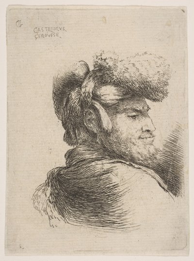 Man in Profile Facing Right, Wearing a Fur Hat by Giovanni Benedetto Castiglione