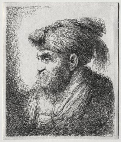 The Large Heads of Men in Oriental Headdress: A Man Nearly in Profile and Turned to Left by Giovanni Benedetto Castiglione