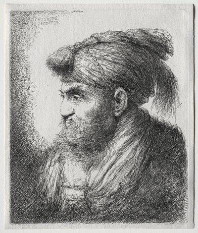 The Large Heads of Men in Oriental Headdress: A Man Nearly in Profile and Turned to Left by Giovanni Benedetto Castiglione