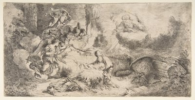 The Virgin and Child, God the Father Upper Right, Angels at Left by Giovanni Benedetto Castiglione
