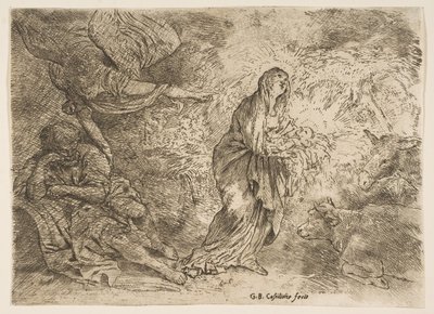 The angel awakening Joseph to the presence of the Virgin and Child by Giovanni Benedetto Castiglione