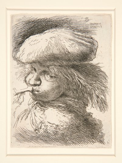 Young Man Blowing Trumpet, from the series Les petites têtes by Giovanni Benedetto Castiglione