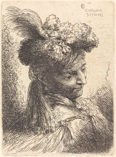 Young Man Wearing a Fur Headdress with a Headband, Facing Right by Giovanni Benedetto Castiglione