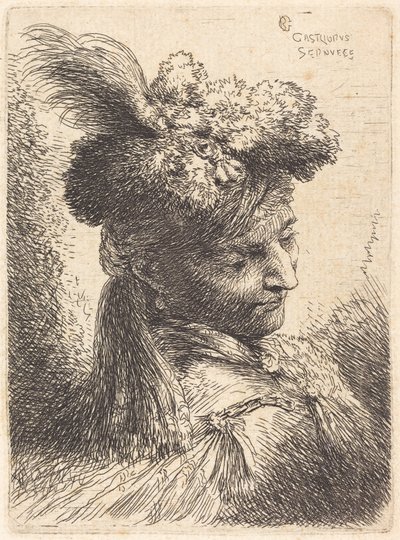 Young Man Wearing a Fur Headdress with a Headband, Facing Right by Giovanni Benedetto Castiglione