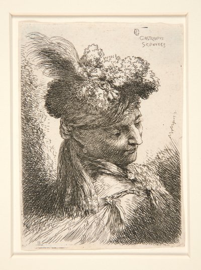 Young Man without a Beard, Seen in 3/4 View, Turned to Right, Looking Down, from the Series Les petites tetes by Giovanni Benedetto Castiglione