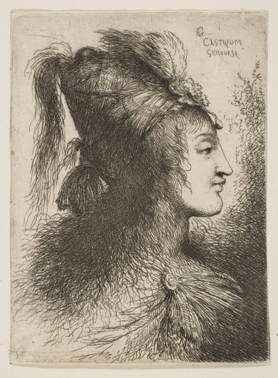 Young Man Wearing a Plumed Turban, Facing Right by Giovanni Benedetto Castiglione
