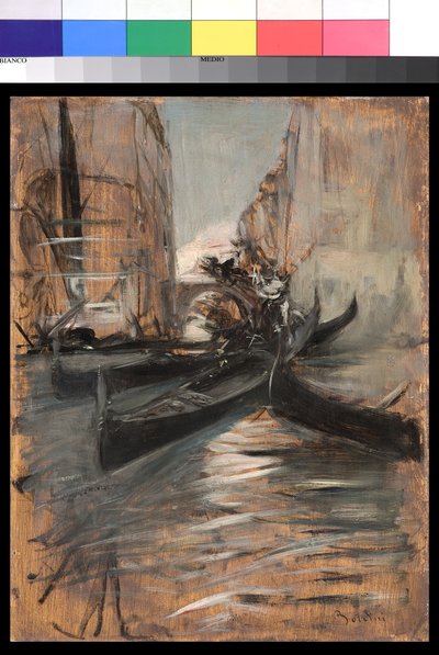 Canal in Venice with gondolas by Giovanni Boldini