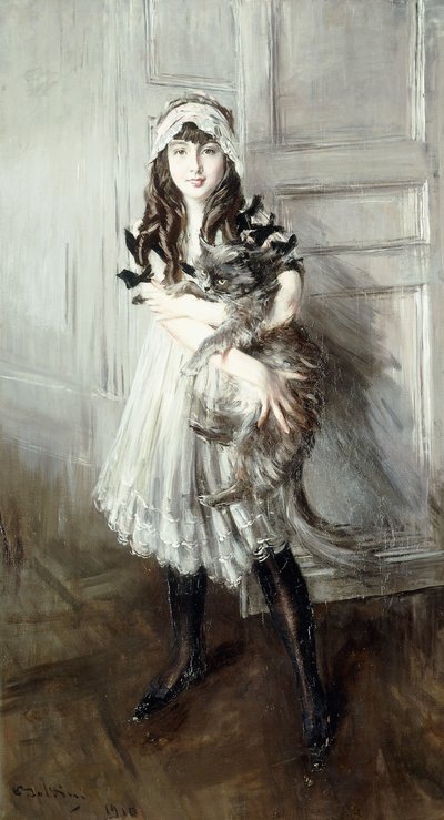 Portrait of Josefina Errazuriz Holding a Cat, 1910 by Giovanni Boldini
