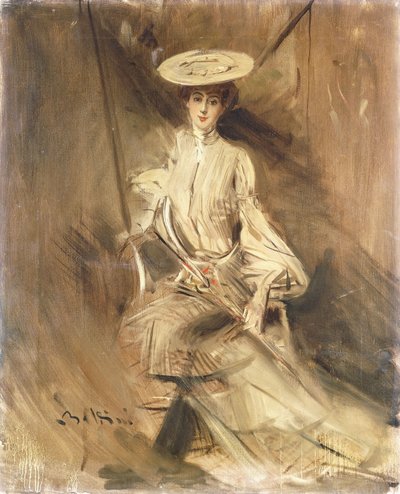 Portrait of a Lady, Seated, with a Parasol by Giovanni Boldini