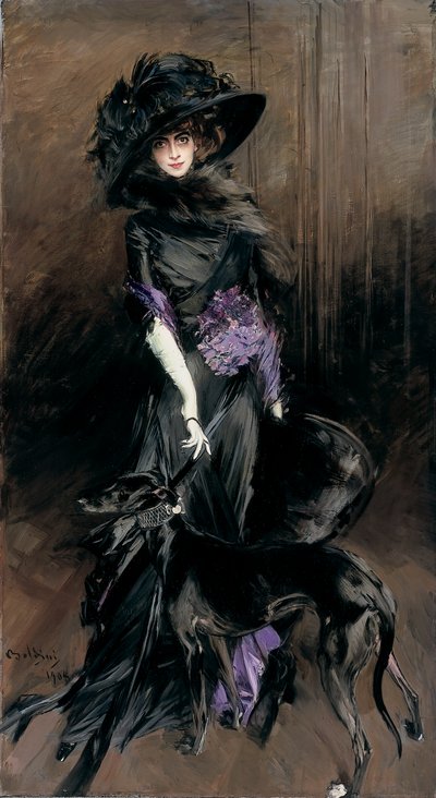 Portrait of the Marchesa Luisa Casati with a greyhound by Giovanni Boldini