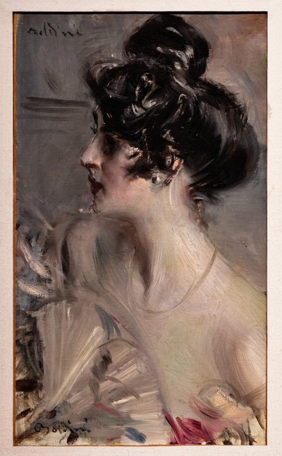 Profile of a Young Brunette with Her Hair in a Bun by Giovanni Boldini