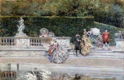View of garden of Versailles with people dressed in eighteenth century clothing, by Giovanni Boldini by Giovanni Boldini