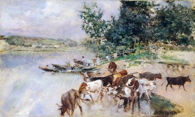 Watering of Cattle on Seine by Giovanni Boldini