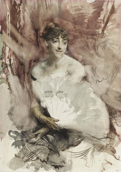 Woman with Fan Seated in a Theatre Box, Countess of Rasti by Giovanni Boldini