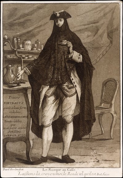 A man wearing a mask drinking a cup of coffee by Giovanni David