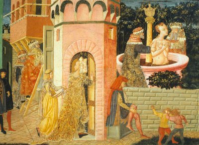 Stories of Susanne, circa 1450, right side of painted chest by Giovanni di Ser Giovanni, known as Lo Scheggia, Detail by Giovanni Di Ser Giovanni Lo Scheggia Guidi