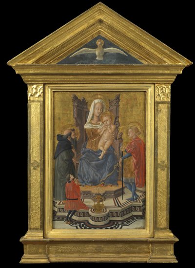 Virgin and Child Enthroned, with Saints Anthony Abbot and Julian and a Donor (pediment above - Holy Ghost) by Giovanni Di Ser Giovanni Lo Sheggia (attr. to) Guidi