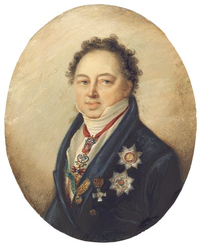 Count Dmitry Pavlovich Tatishchev, Facing Left in Blue Coat, White Waistcoat and Stock by Giovanni Domenico Bossi