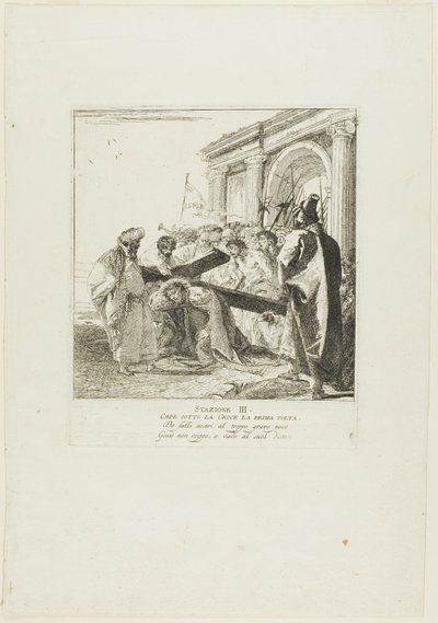 Christ Falls Beneath the Cross for the First Time, plate three from Stations of the Cross by Giovanni Domenico Tiepolo