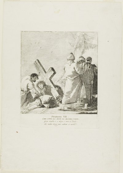 Christ Falls Beneath the Cross for the Second Time, plate seven from Stations of the Cross by Giovanni Domenico Tiepolo