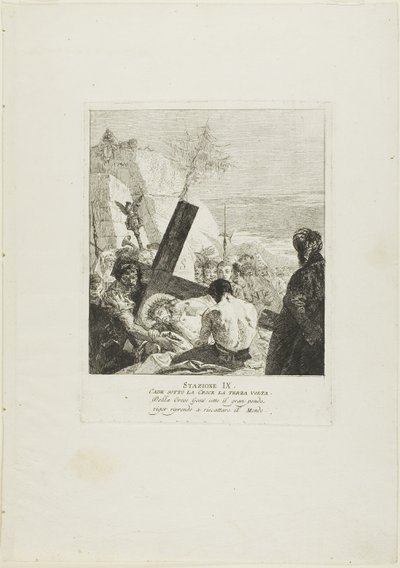 Christ Falls Beneath the Cross for the Third Time, plate nine from Stations of the Cross by Giovanni Domenico Tiepolo