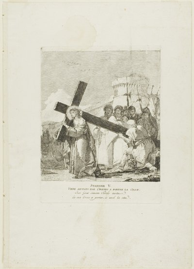 Christ is Helped by Simon of Cyrene, plate five from Stations of the Cross by Giovanni Domenico Tiepolo