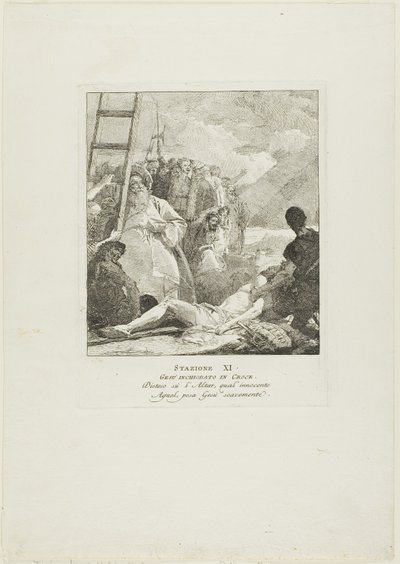 Christ is Nailed to the Cross, plate eleven from Stations of the Cross by Giovanni Domenico Tiepolo