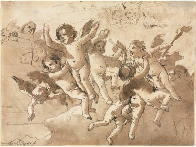 Cupid in the Clouds with Attendant Cherubs by Giovanni Domenico Tiepolo