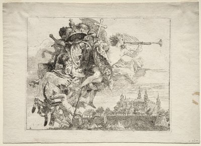 Flight into Egypt: Dedication with Winged Figure of Fame Bearing the Arms of the Prince-Bishop of Wurzburg by Giovanni Domenico Tiepolo