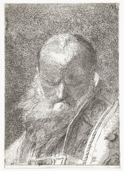 Cleric with Bald Head in Chasuble (series: Collection of Heads) by Giovanni Domenico Tiepolo