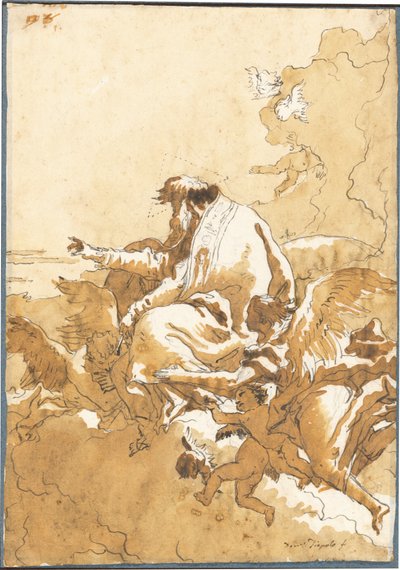 God the Father Seated in Clouds Surrounded by Angels and Putti by Giovanni Domenico Tiepolo