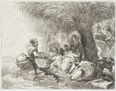 Joseph Adoring the Child While Two Angels Sing, Plate Nineteen from The Flight into Egypt by Giovanni Domenico Tiepolo
