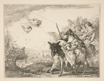 Joseph Contemplates the Infant Jesus, from the series Flight into Egypt by Giovanni Domenico Tiepolo