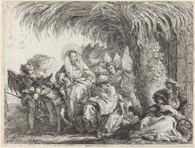 Joseph Kneels with the Child before Mary on the Donkey by Giovanni Domenico Tiepolo