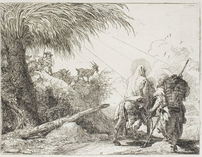 Joseph and Mary Passing a Shepherd and His Flock, plate eleven from The Flight into Egypt by Giovanni Domenico Tiepolo