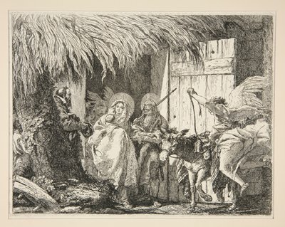 Joseph and Mary in front of a House, from the series Picturesque Ideas on the Flight into Egypt by Giovanni Domenico Tiepolo