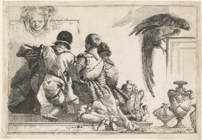 Kneeling Pages, a Mask, and a Parrot by Giovanni Domenico Tiepolo