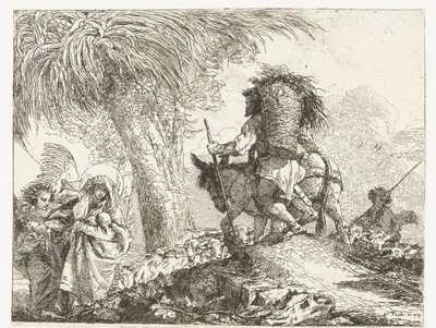Mary with Child Supported by Angel and Joseph Leading Donkey Past Shepherd with Sheep (Flight into Egypt) by Giovanni Domenico Tiepolo