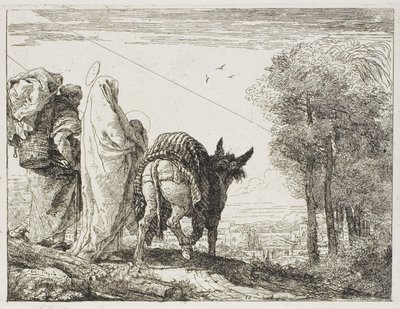 Mary Holding the Child in Her Arms and Joseph with the Basket, Plate Ten from The Flight into Egypt by Giovanni Domenico Tiepolo