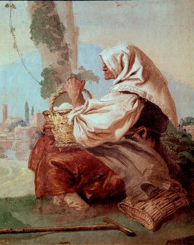 Old Peasant Woman with a Basket of Eggs by Giovanni Domenico Tiepolo
